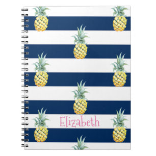 Caderno Espiral Flamingo Rosa, Marinho Azul, Stripes Personalizada