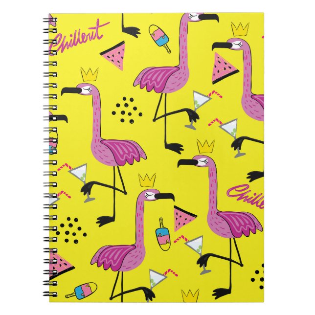 Caderno Espiral Flamingo Rosa: Padrão de Moda de Verão (Frente)