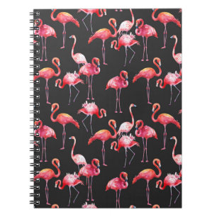 Caderno Espiral Flamingo Rosa: Padrão Tropical de Aquarela.