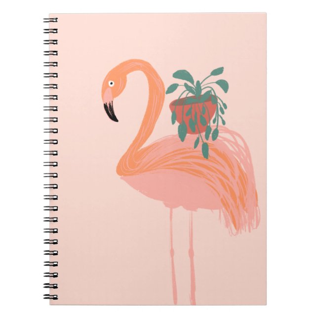 Caderno Espiral Flamingo Tropical com a mão de plantas plantadas (Frente)