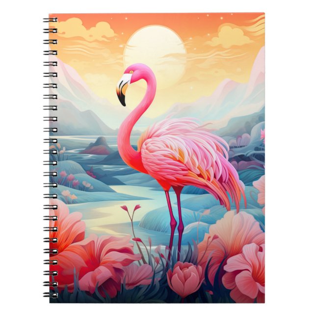 Caderno Espiral Flamingo Tropical com Flores (Frente)