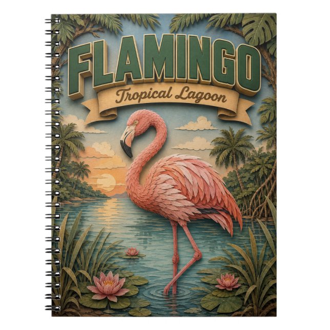 Caderno Espiral Flamingo Tropical Lagoon POPCUT (Frente)