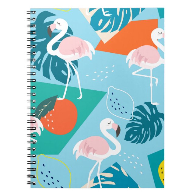 Caderno Espiral Flamingo Tropical, Trendy Vintage. (Frente)