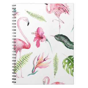 Caderno Espiral Flamingo Trópicos Verão Ilha Chic Hibisco Rosa