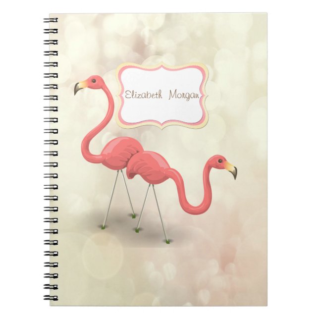Caderno Espiral Flamingos Bonitos, Bokeh - Personalizados (Frente)