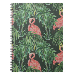 Caderno Espiral flamingos cor-de-água, pássaros exóticos, tropi