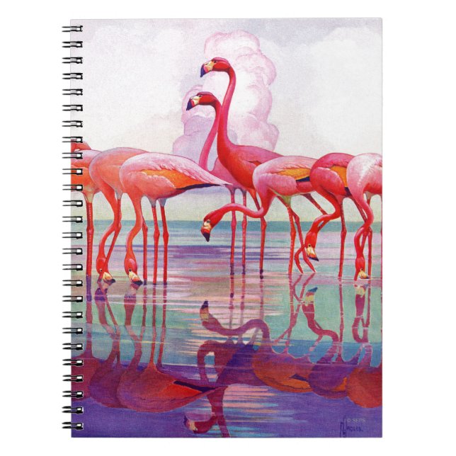 Caderno Espiral Flamingos cor-de-rosa por Francis Lee Jacques (Frente)
