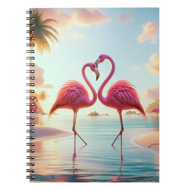 Caderno Espiral Flamingos in Love Tropical Beach (Frente)
