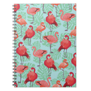 Caderno Espiral Flamingos Rosa: Padrão Exótico Sem Olhos.