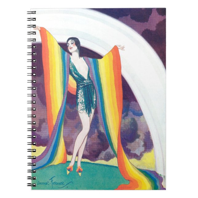 Caderno Espiral Flapper de 1920 com o notebook Rainbow Spiral Phot (Frente)