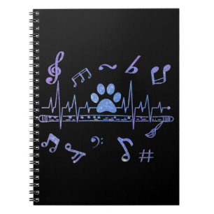 Caderno Espiral Flauta musical com impressões de pata