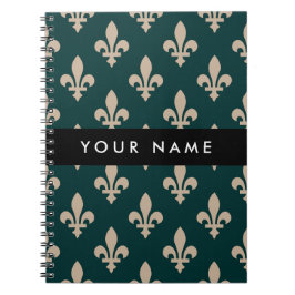 Caderno Espiral Fleur de Lis, Beige on Green, Royal, Your Name
