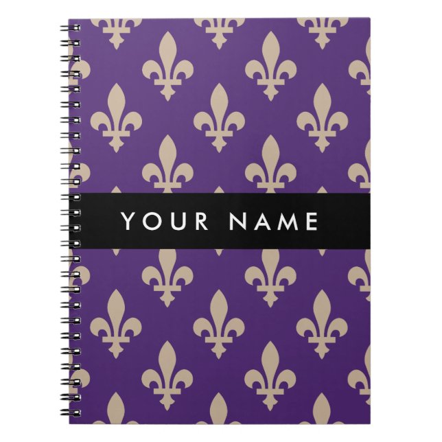 Caderno Espiral Fleur de Lis, Beige on Purple, Royal, Your Name (Frente)