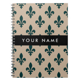 Caderno Espiral Fleur de Lis, Green on Beige, Royal, Your Name