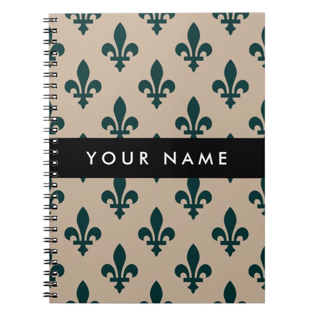 Caderno Espiral Fleur de Lis, Green on Beige, Royal, Your Name (Frente)