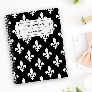 Caderno Espiral Fleur de Lis Pattern, Francês, Real, Branco
