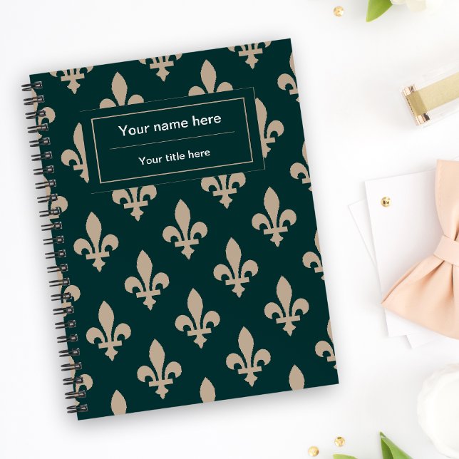 Caderno Espiral Fleur de Lis Pattern, Francês, Real, Creme, Verde (Criador carregado)