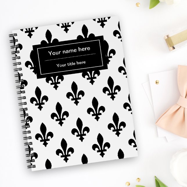 Caderno Espiral Fleur de Lis Pattern, francês, real, negro (Criador carregado)