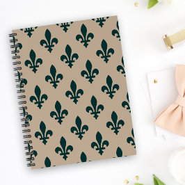 Caderno Espiral Fleur de Lis Pattern, Real Verde Francês em Creme