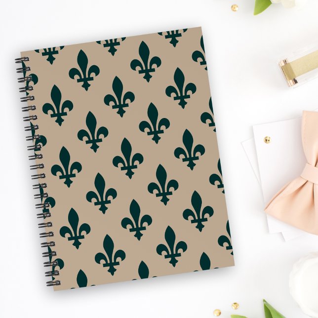 Caderno Espiral Fleur de Lis Pattern, Real Verde Francês em Creme (Criador carregado)