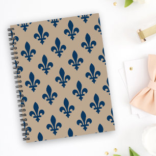 Caderno Espiral Fleur de Lis Pattern, Royal French Blue em Creme