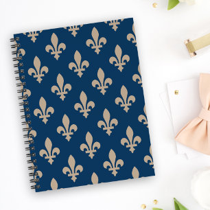 Caderno Espiral Fleur de Lis Pattern, Royal French, Cream on Blue