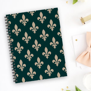 Caderno Espiral Fleur de Lis Pattern, Royal French Cream on Green