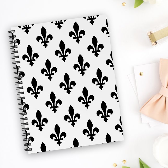 Caderno Espiral Fleur de Lis Pattern, Royal French, preto em branc (Criador carregado)