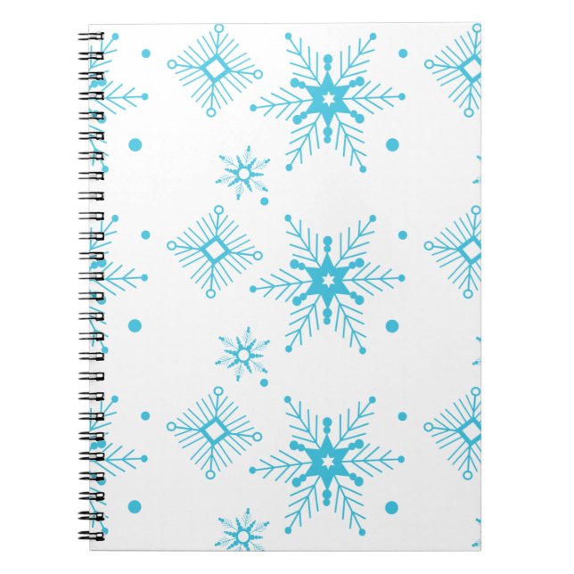 Caderno Espiral Flocos de neve azuis de Natal Whimiscal Patterados (Frente)