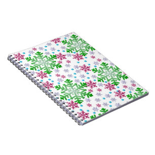 Caderno Espiral Flocos de neve azuis e prateados azul brilhante em