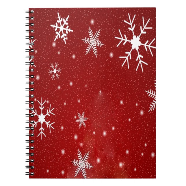 Caderno Espiral Flocos de neve brancos com fundo vermelho (Frente)