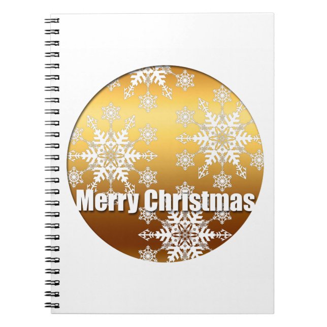 Caderno Espiral Flocos de neve de Natal Dourado - (Frente)