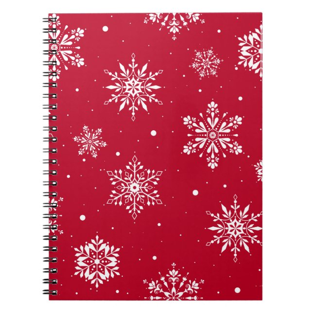 Caderno Espiral Flocos de neve de Natal vermelhos (Frente)