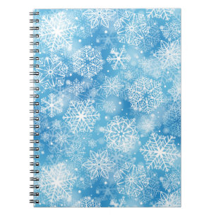 Caderno Espiral Flocos de neve em azul