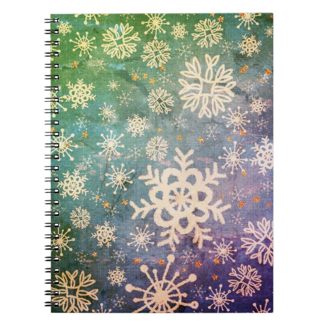 Caderno Espiral Flocos de neve em azul denim tie-dye (Frente)