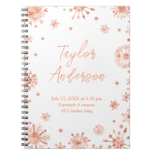 Caderno Espiral Flocos de Neve em Dourado Rosa em Estatísticas de 