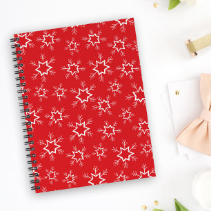 Caderno Espiral Flocos de neve, Flocos de neve vermelhos e brancos