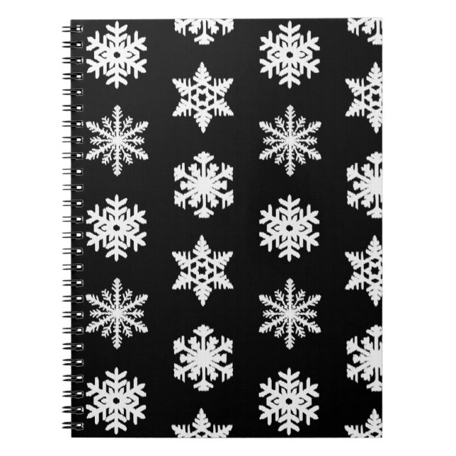 Caderno Espiral Flocos de neve Ikat - Pretos e brancos (Frente)