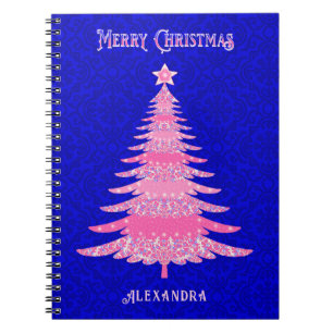 Caderno Espiral Flocos de neve personalizados cor-de-rosa-árvore d