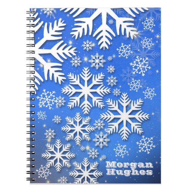 Caderno Espiral Flocos de neve personalizados e texto personalizad (Frente)