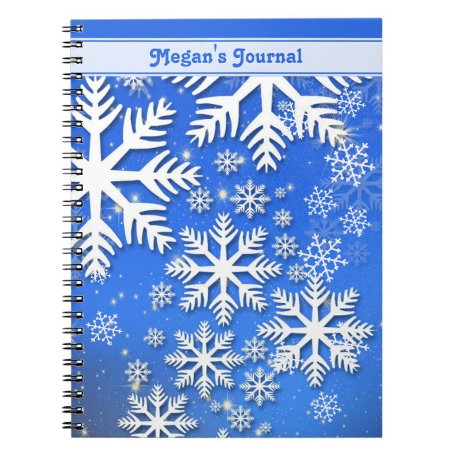Caderno Espiral Flocos de neve personalizados e texto personalizad (Frente)