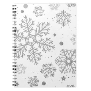 Caderno Espiral Flocos de neve prateados em branco
