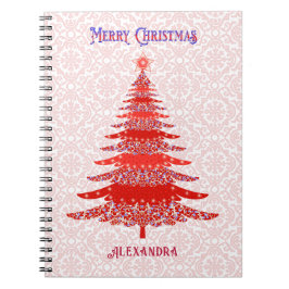 Caderno Espiral Flocos de neve Red Personalizados da Árvore de Nat