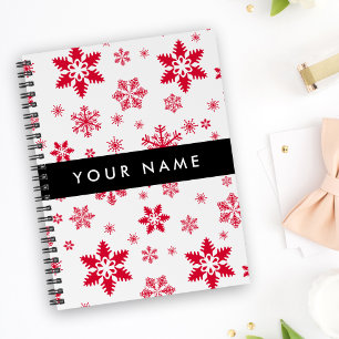 Caderno Espiral Flocos de neve vermelhos, seu nome, personalize