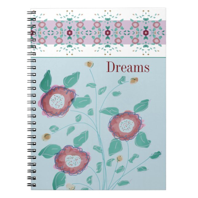 Caderno Espiral Flor acentuado com designer de padrões (Frente)