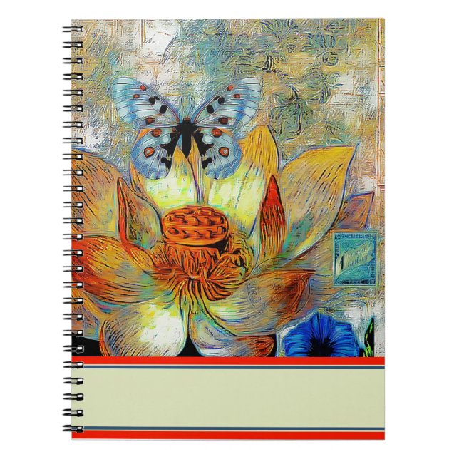 Caderno Espiral Flor artística e borboleta (Frente)