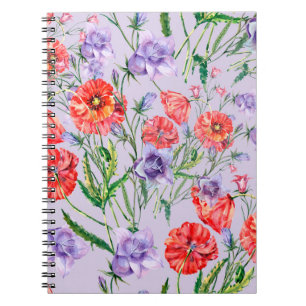 Caderno Espiral Flor azul buquê, flor rosa e pop