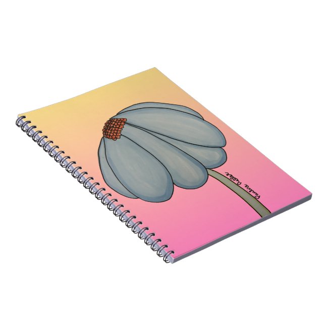 Caderno Espiral Flor Azul com fundo rosa (Lado Direito)