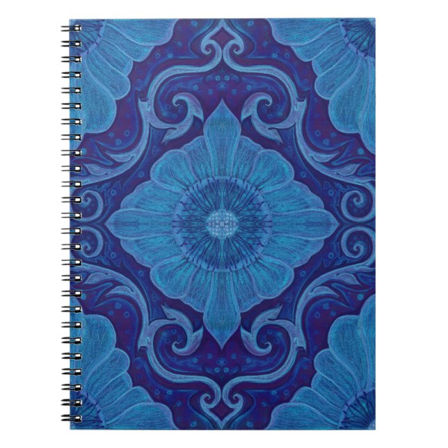 Caderno Espiral "Flor azul" padrão arabesco floral (Frente)