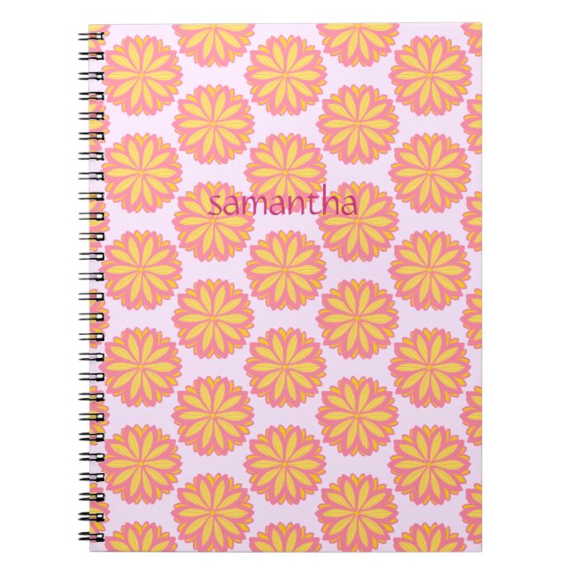 Caderno Espiral Flor Botânica Rosa E Amarelo (Frente)